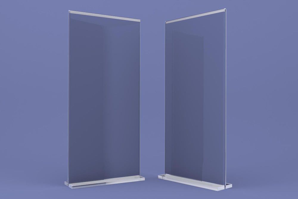 Two clear acrylic panels on a blue background