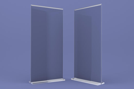 Two clear acrylic panels on a blue background