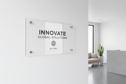 Polished acrylic lobby sign with standoffs for a clean, modern look.